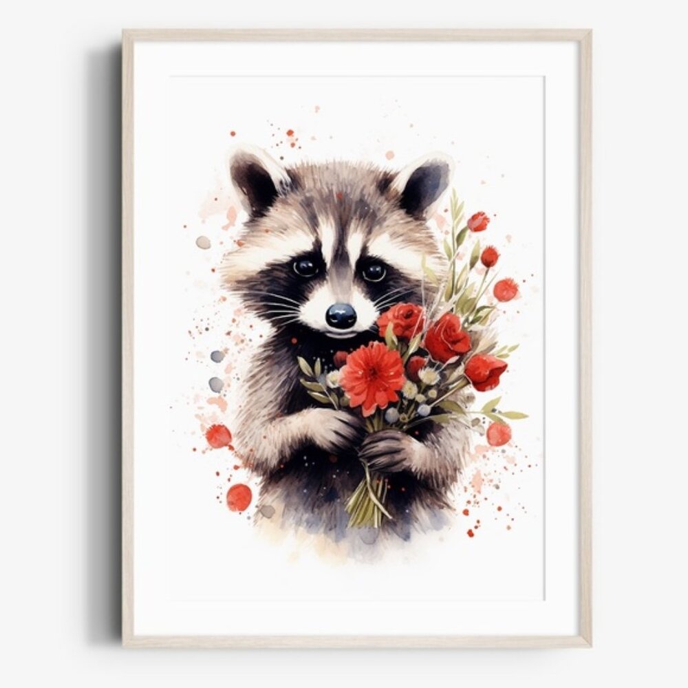 Cute Raccoon Watercolor Wall Art Illustration Print Poster Card Unframed